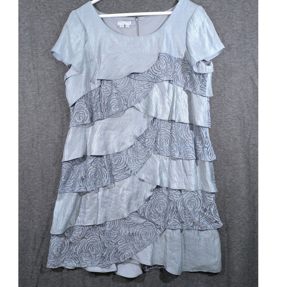 London Times Womens Silver Grey Ruffled Rose Lace Dress Size 20W